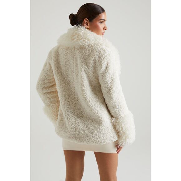Oh Polly Wynter Shearling Penny Lane Coat Large Front Pockets in Cream Small - Picture 2 of 8
